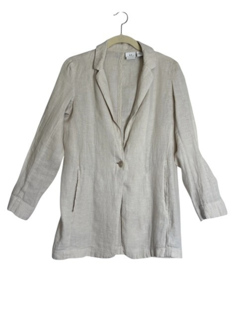 HALSTON 100% Linen Blazer Jacket Tan Beige Neutral Single Button Women’s SZ XS